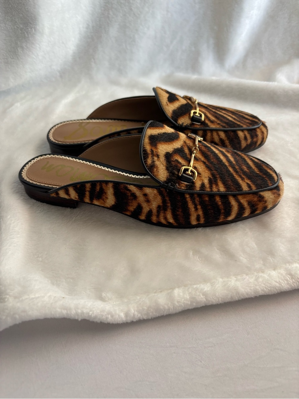 Sam Edelman Linnie Flat, Tiger Brown Multi Real Fur Size 6 no box